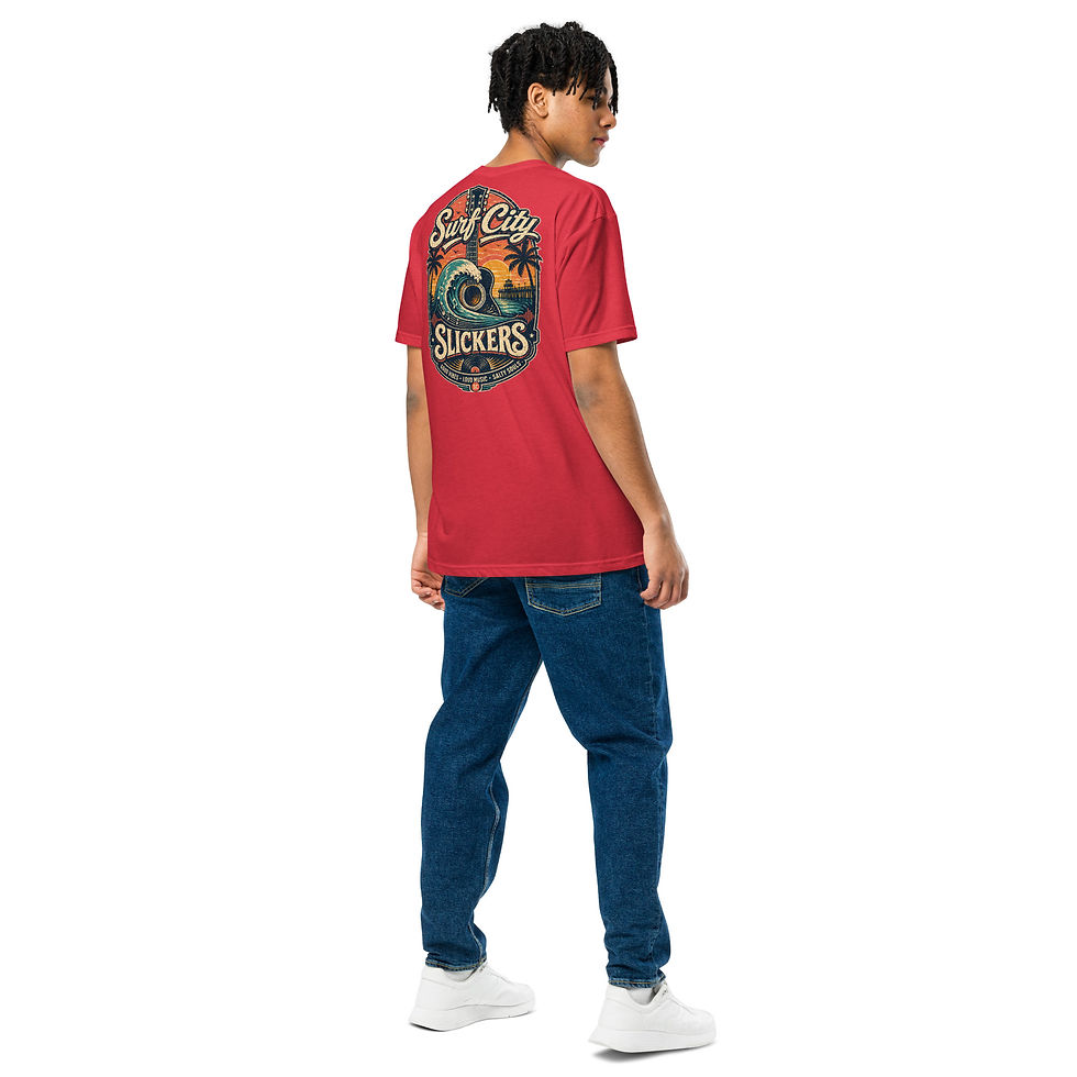 Thumbnail: Surf City Slickers Tee: Vintage Surf Wave Palm Tree Graphic Shirt