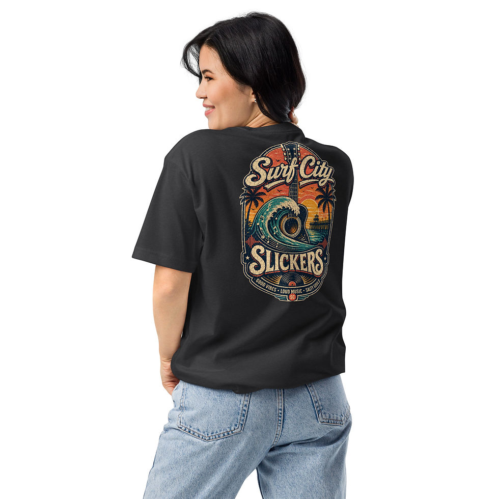 Thumbnail: Surf City Slickers Tee: Vintage Surf Wave Palm Tree Graphic Shirt