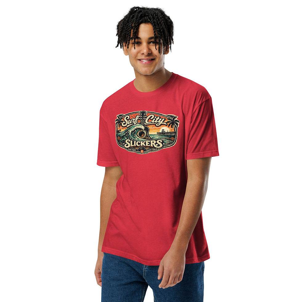 Thumbnail: Surf City Slickers Tee: Vintage Surf Wave Palm Tree Graphic Shirt