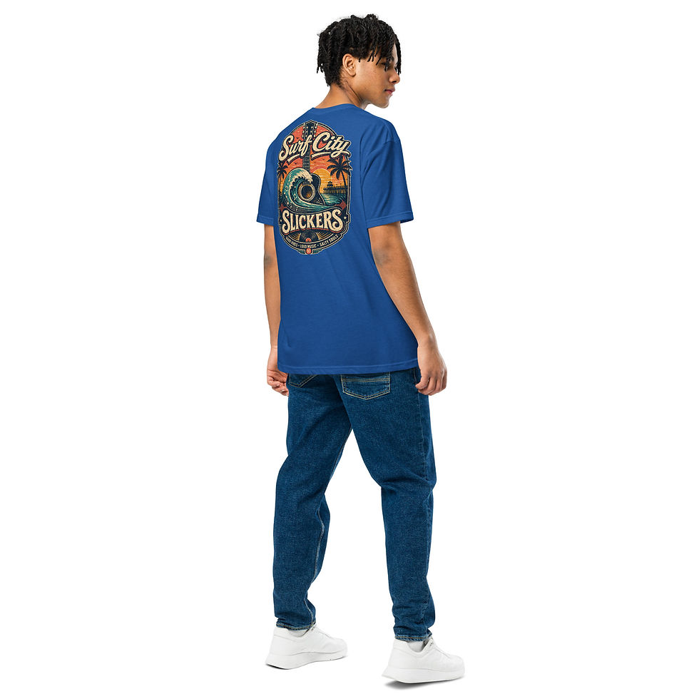 Thumbnail: Surf City Slickers Tee: Vintage Surf Wave Palm Tree Graphic Shirt