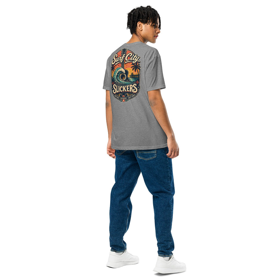 Thumbnail: Surf City Slickers Tee: Vintage Surf Wave Palm Tree Graphic Shirt