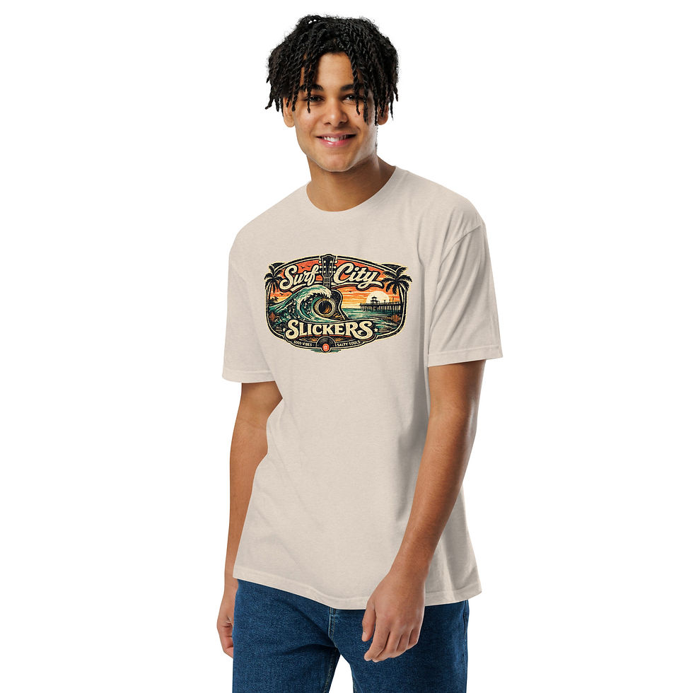 Thumbnail: Surf City Slickers Tee: Vintage Surf Wave Palm Tree Graphic Shirt