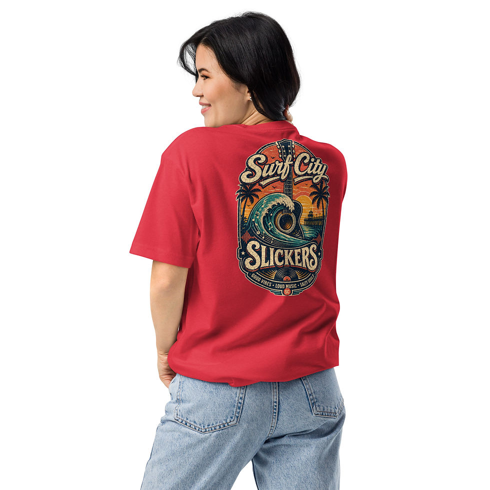 Thumbnail: Surf City Slickers Tee: Vintage Surf Wave Palm Tree Graphic Shirt