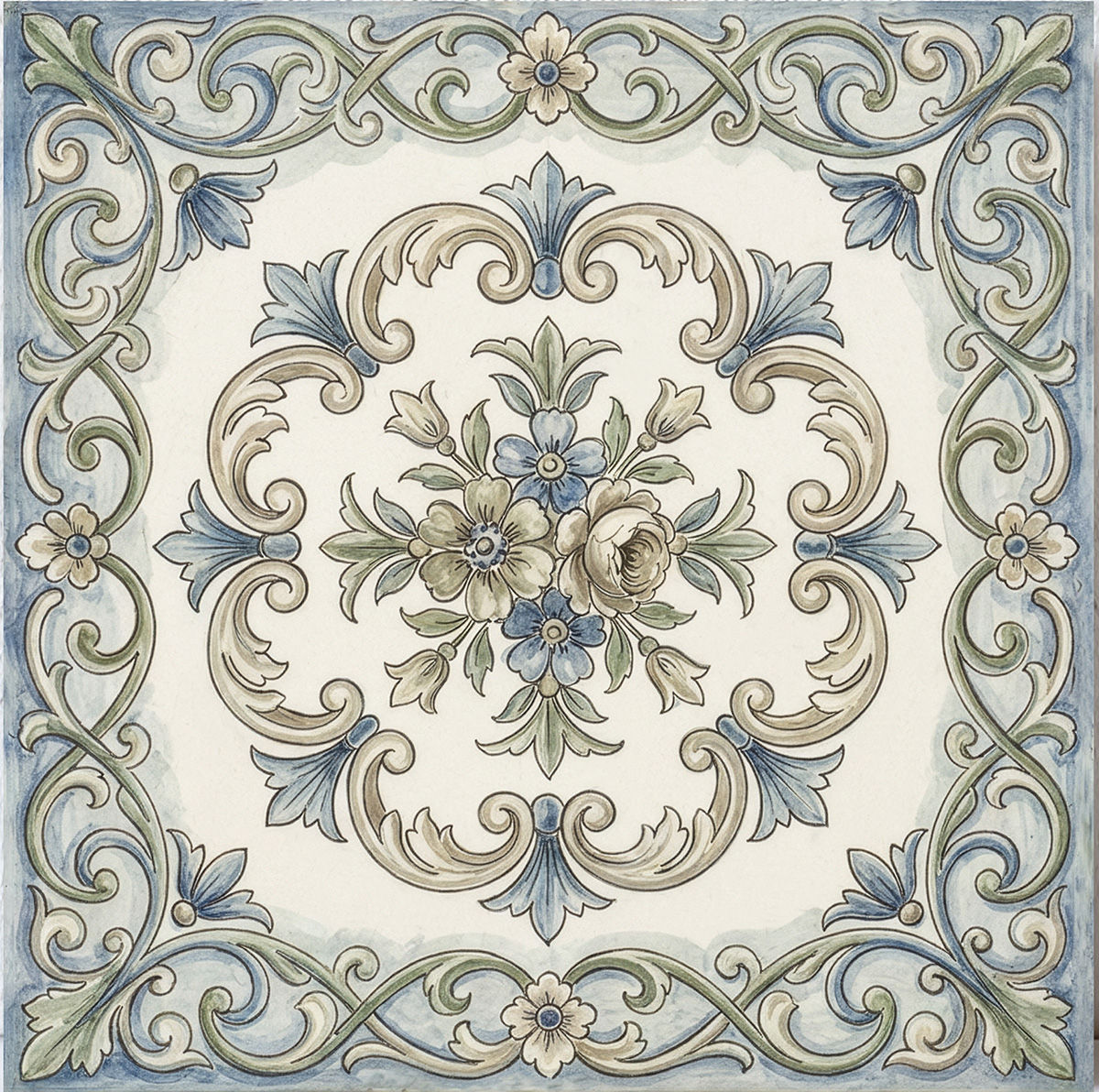 2003-Vintage Garden grey cream blue taupe decorative ceramic tile for kitchen backsplash bathroom walls fireplace surrounds