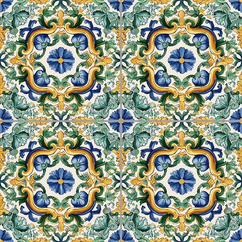 1896-Royal Majolica Navy gold Green Decorative Pattern Ceramic Tile for kitchen backplash