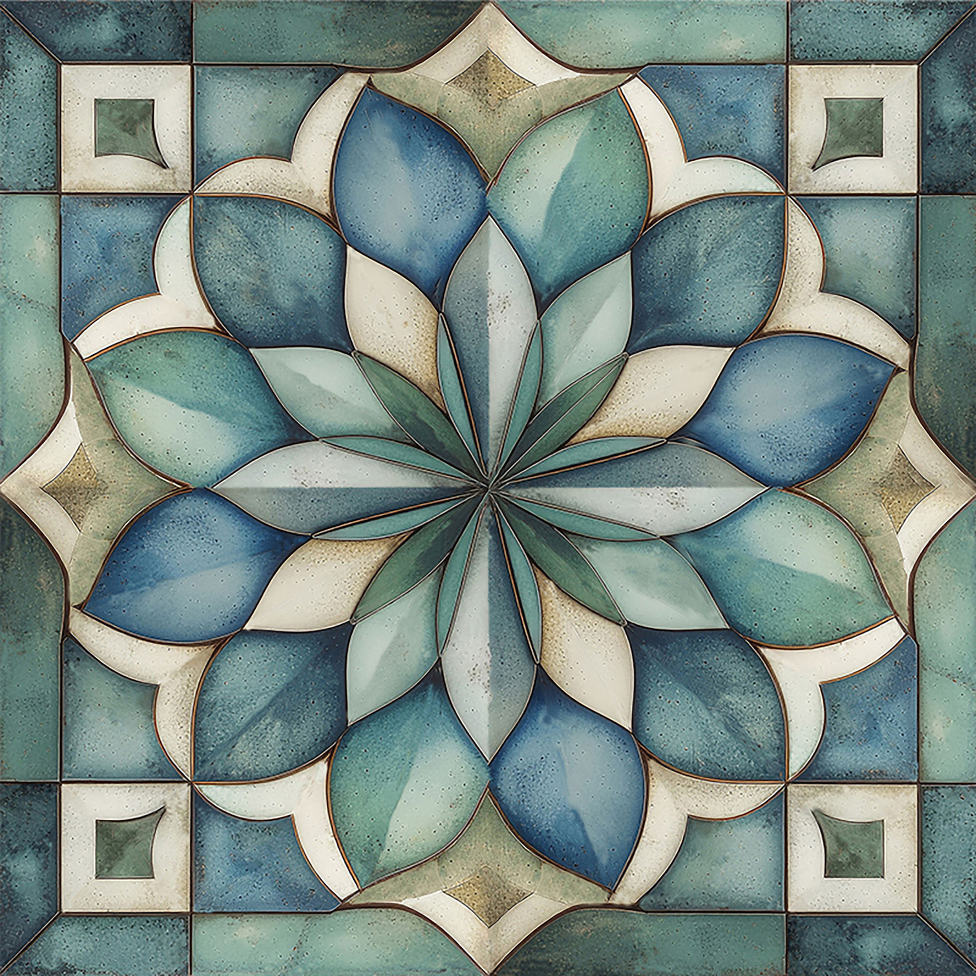 1899 Lotus Petal teal Moroccan ceramic tile with geometric pattern