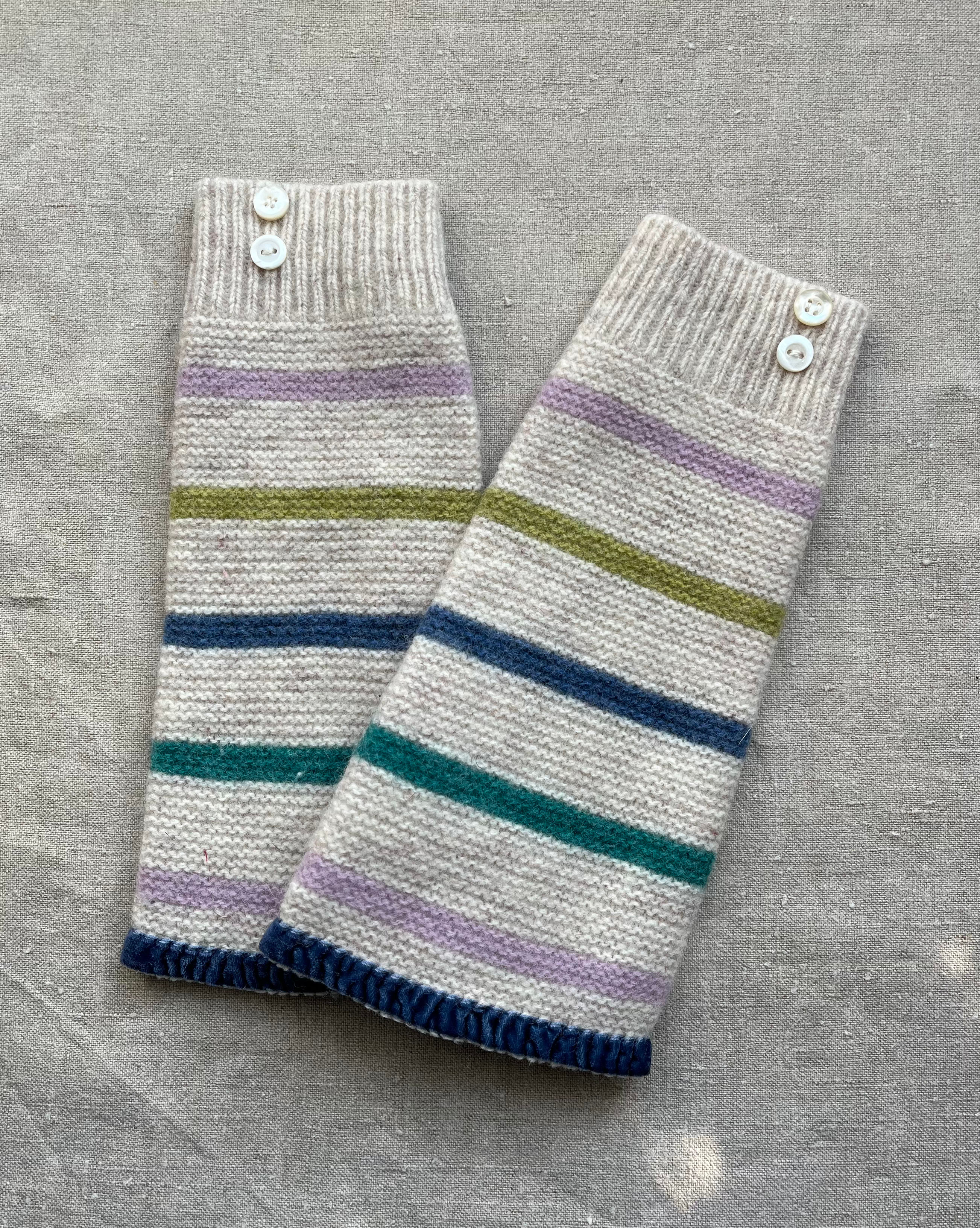 Recycled Wool Striped Wrist Warmers 