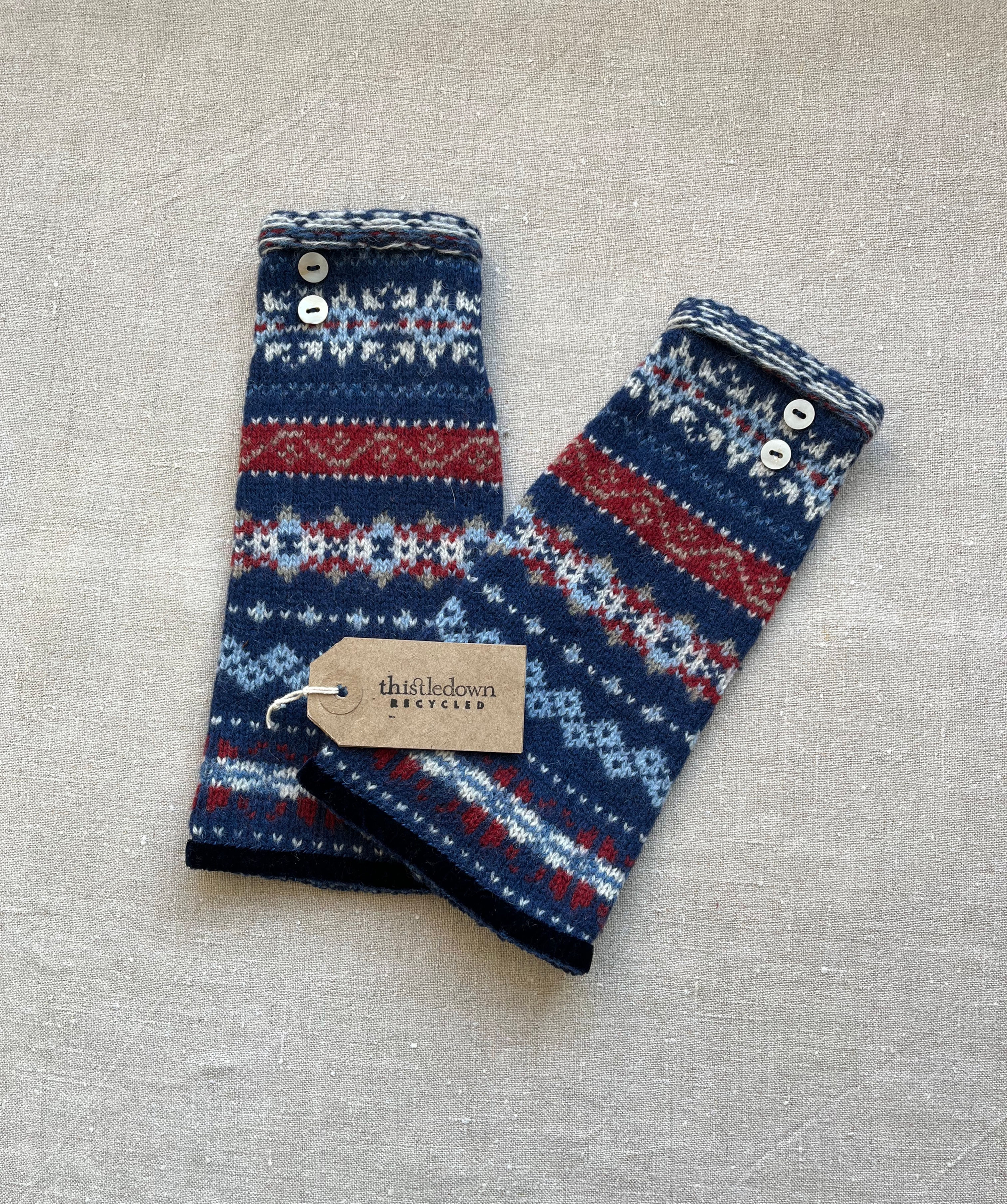 Recycled Wool Fair Isle Wrist Warmers 