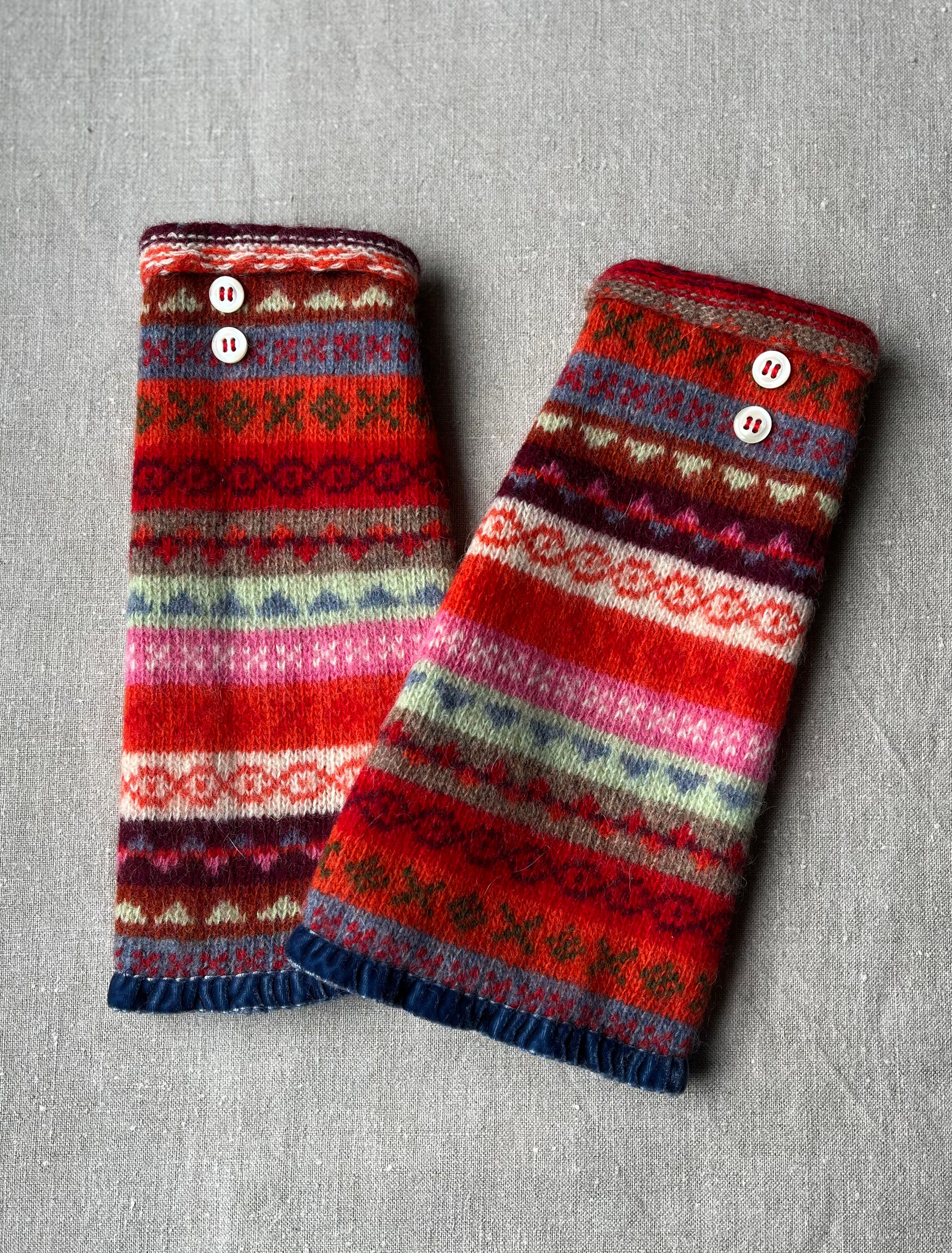 Recycled Wool Fair Isle Wrist Warmers 