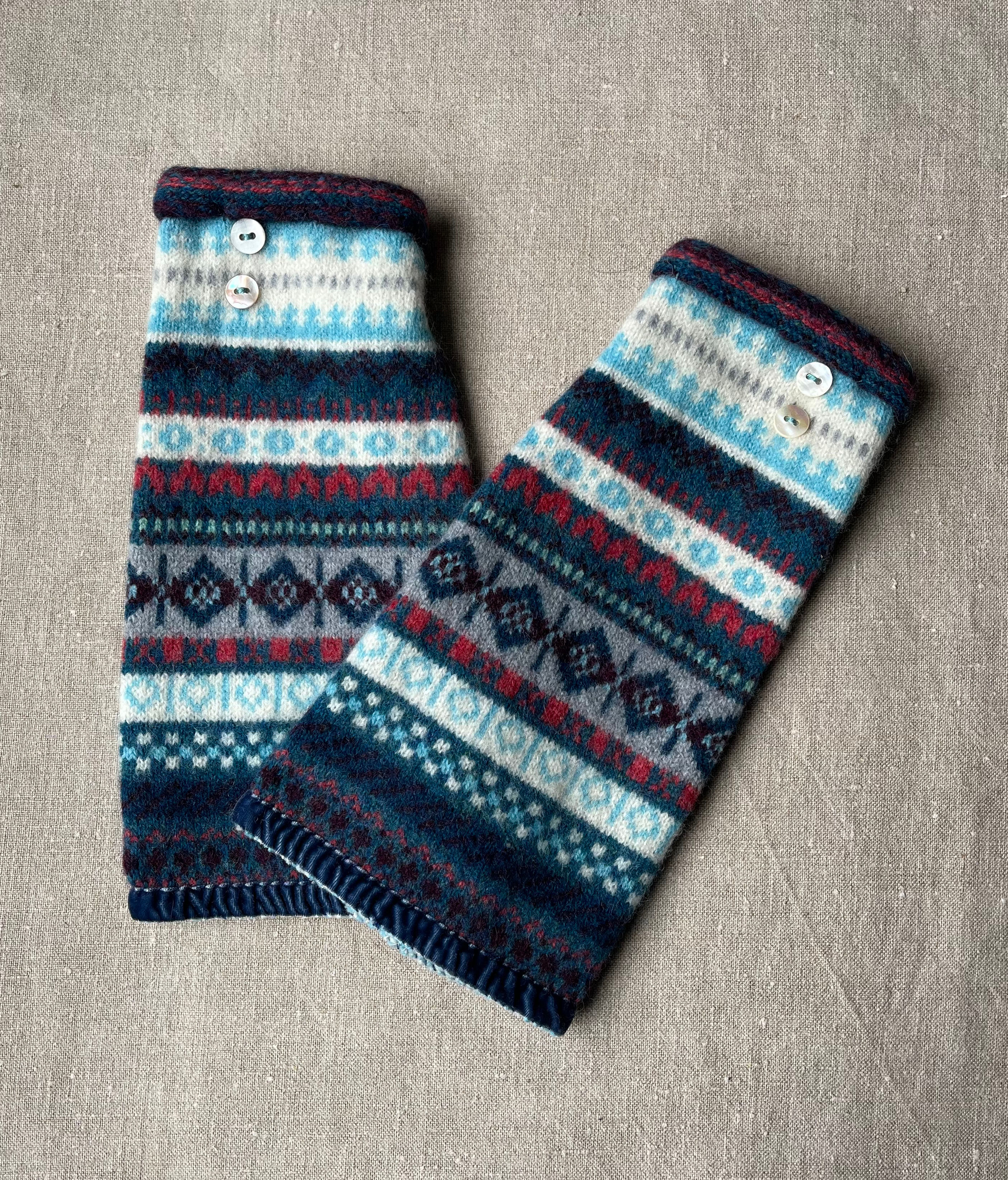 Recycled Wool Fair Isle Wrist Warmers 