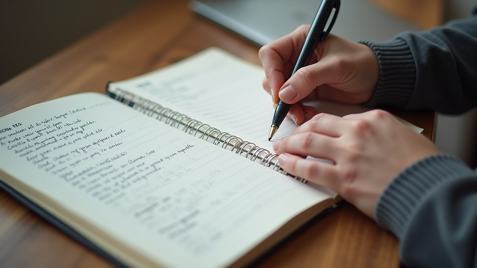 High angle view of a person writing goals in a planner