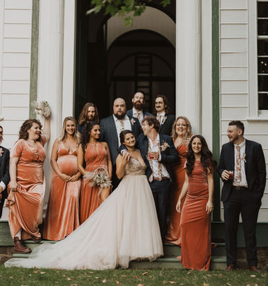Wedding party in front of Sharon Temple