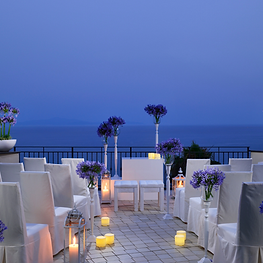 Evening wedding setting on the terrace