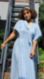 Baby Blue Pleated Maxi Dress front view