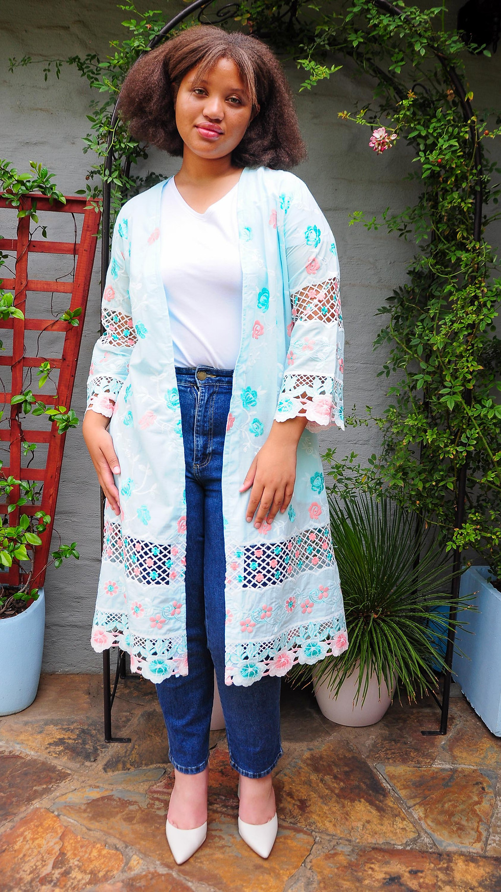 Light Blue Cotton Embroidery Cardigan Full Sleeves
