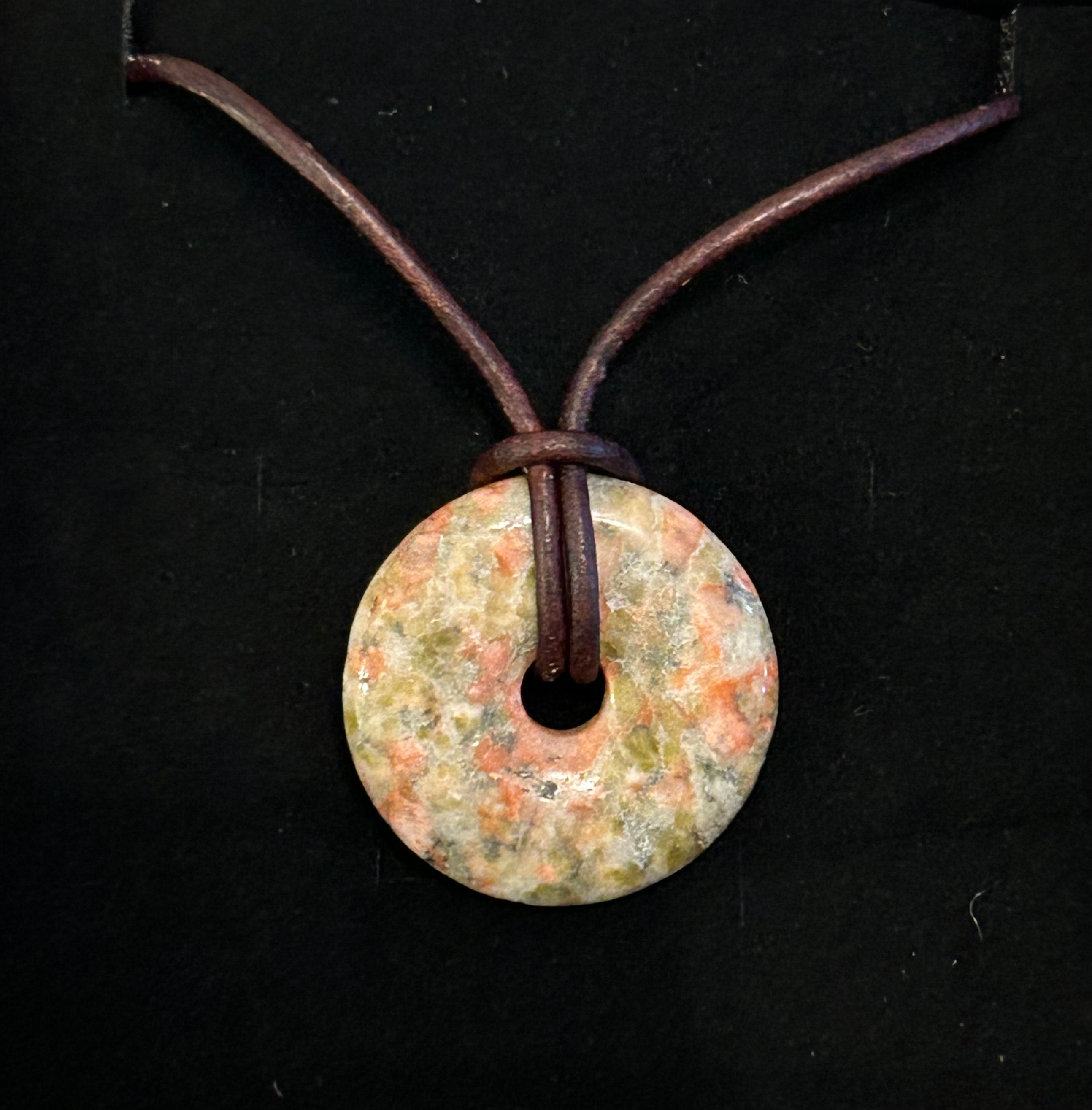Stone Pendant with Leather Cord Necklace