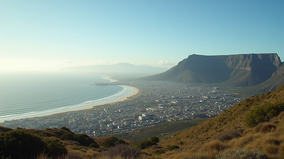 High angle view of the iconic Table Mountain overlooking Cape Town
