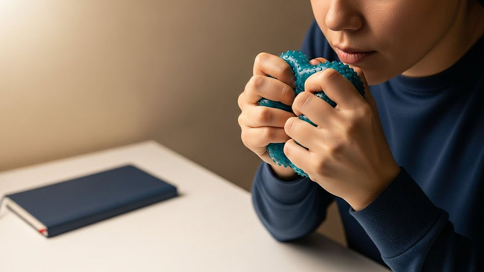 Person practicing grounding techniques to manage anxiety with support from Anchored Therapy Centre