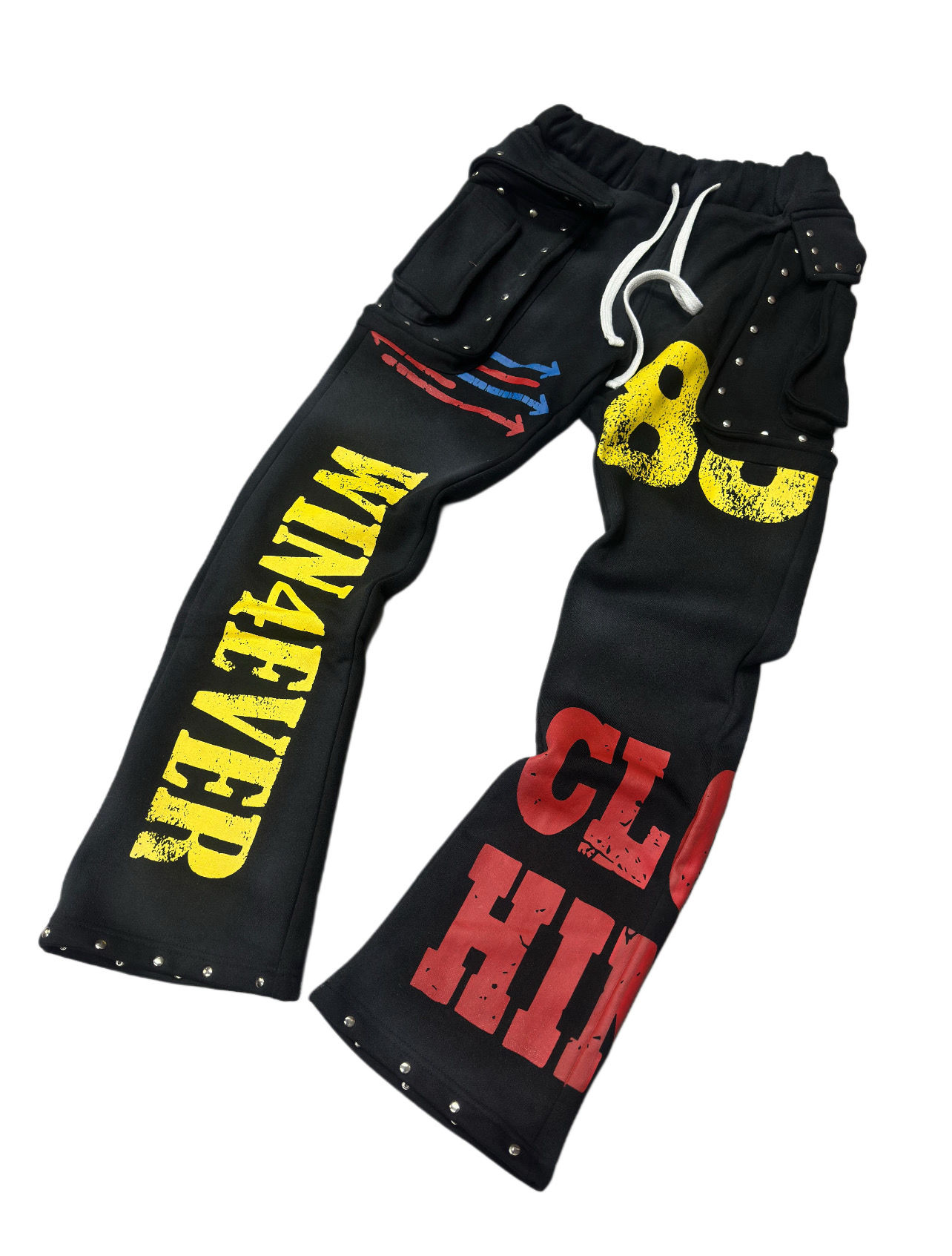 BLACK HEAVY STONE EMBELLISHED PANTS