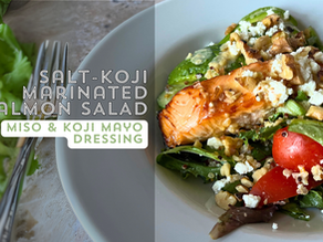 Oven-Baked Salt Koji Marinated Salmon Salad with Miso & Koji Mayo Dressing