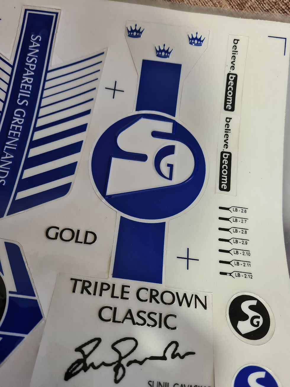 Thumbnail: *3D/EMBOSSED* SG TRIPLE CROWN CLASSIC SUNIL GAVASKAR CRICKET BAT STICKER BLUE