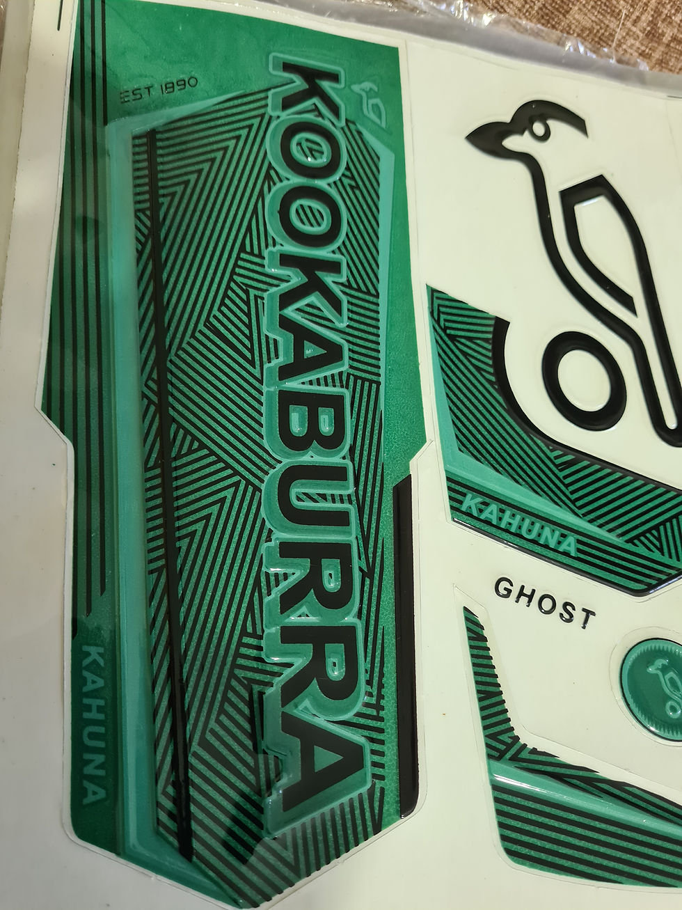Thumbnail: *3D/EMBOSSED* KOOKABURRA KAHUNA GHOST GREEN CRICKET BAT STICKERS