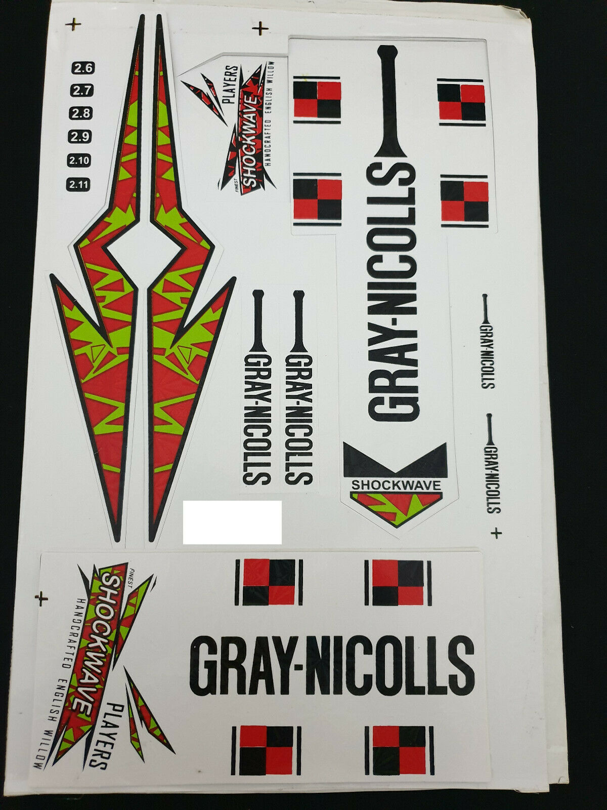 *2D*GRAY NICOLLS SHOCKWAVE PLAYERS CRICKET BAT STICKER. BUY ONE GET ONE FREE