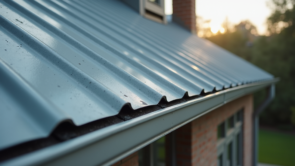 Close-up view of metal roofing panels installed on a residential roof