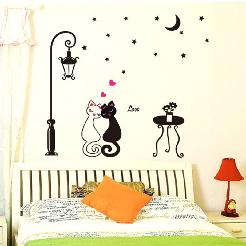 Nova-moda-casais-gatos-dos-desenhos-animados-adesivos-de-parede-Home-Decor-adesivos-de-parede-crian&