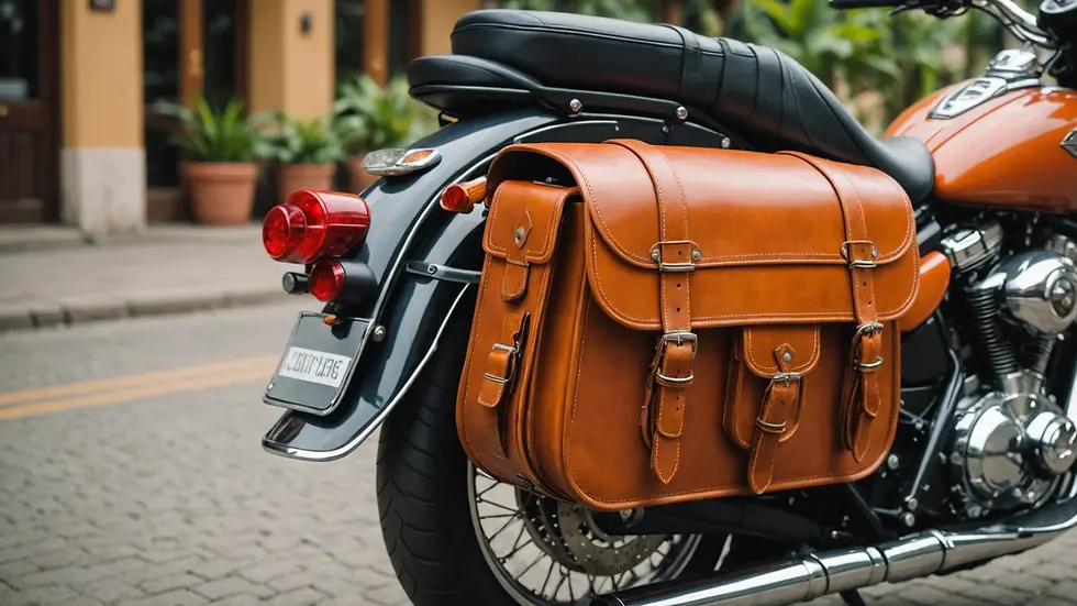 Close-up view of a motorcycle saddlebags designed for tropical regions