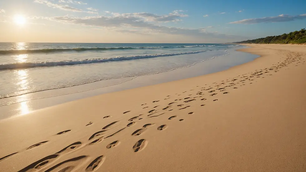 Eye-level view of tranquil beach with soft sands and gentle waves