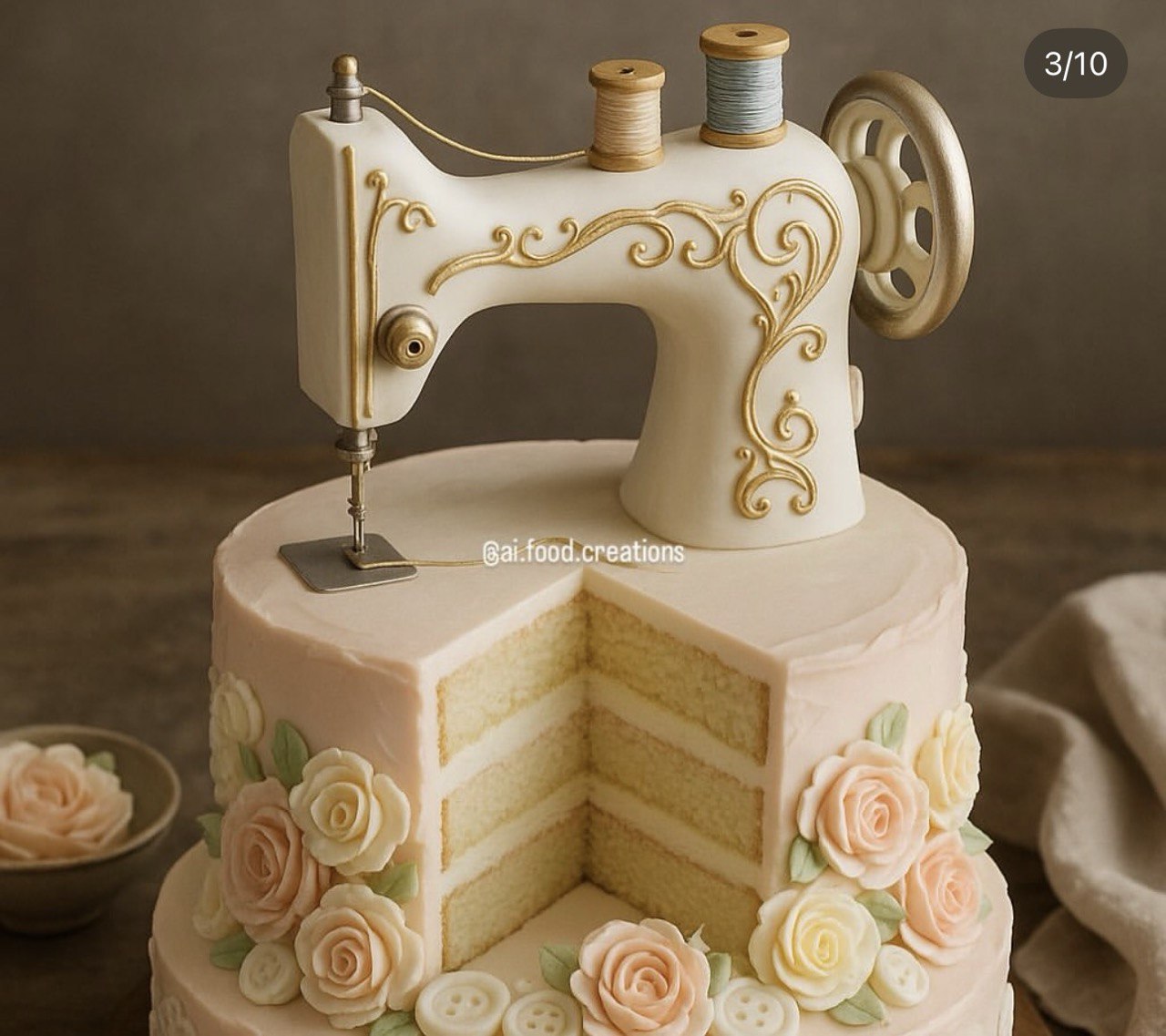 Bespoke celebration cake with intricate floral designs and gold accents in Solihull, West Midlands.