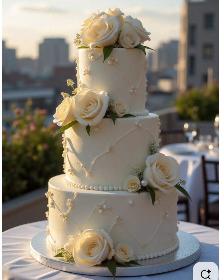 Bespoke celebration cake with intricate floral icing and gold accents, crafted in Solihull, West Midlands.