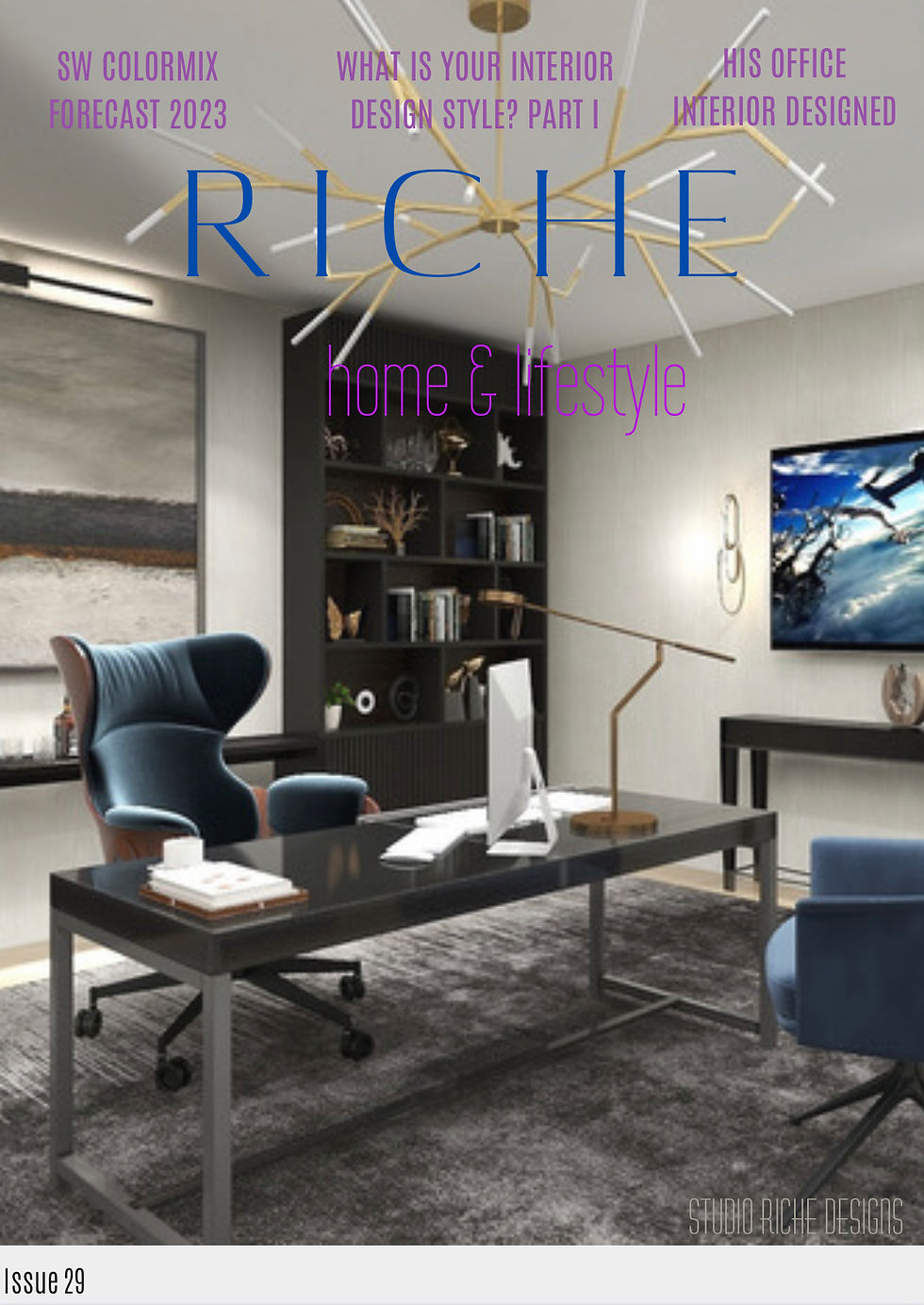 A sleek and modern home office interior designed for him. 