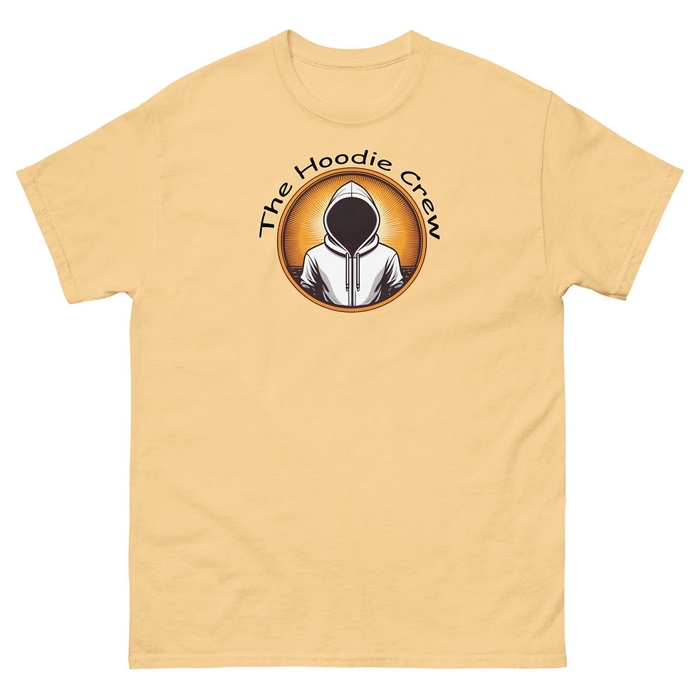 The Hoodie Crew: T-shirt design featuring hooded figure