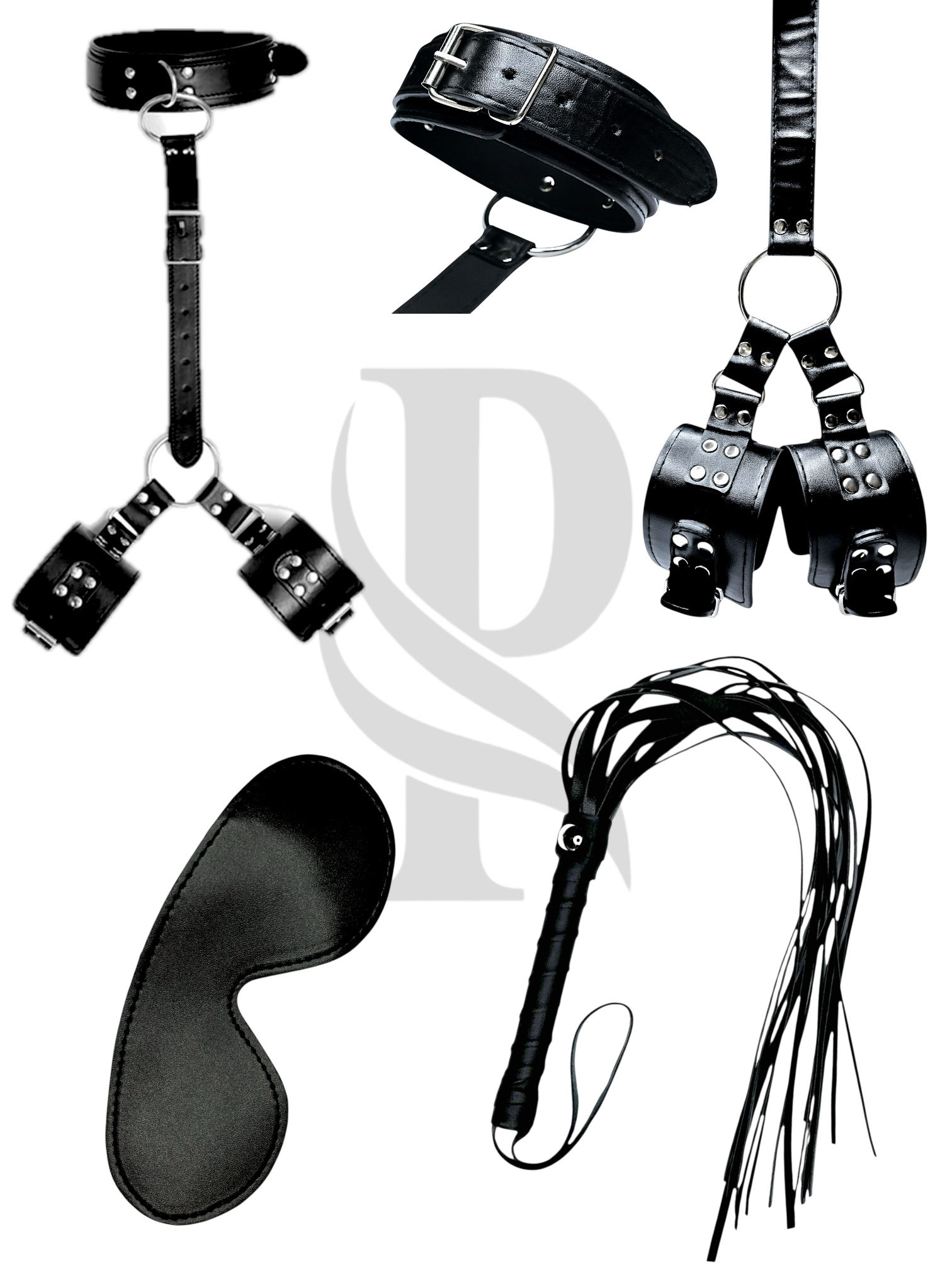 4-Piece Black Leather Bondage Set