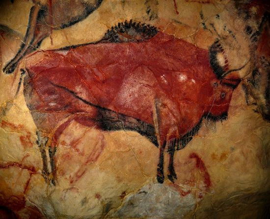 Red bison painted on prehistoric caves
