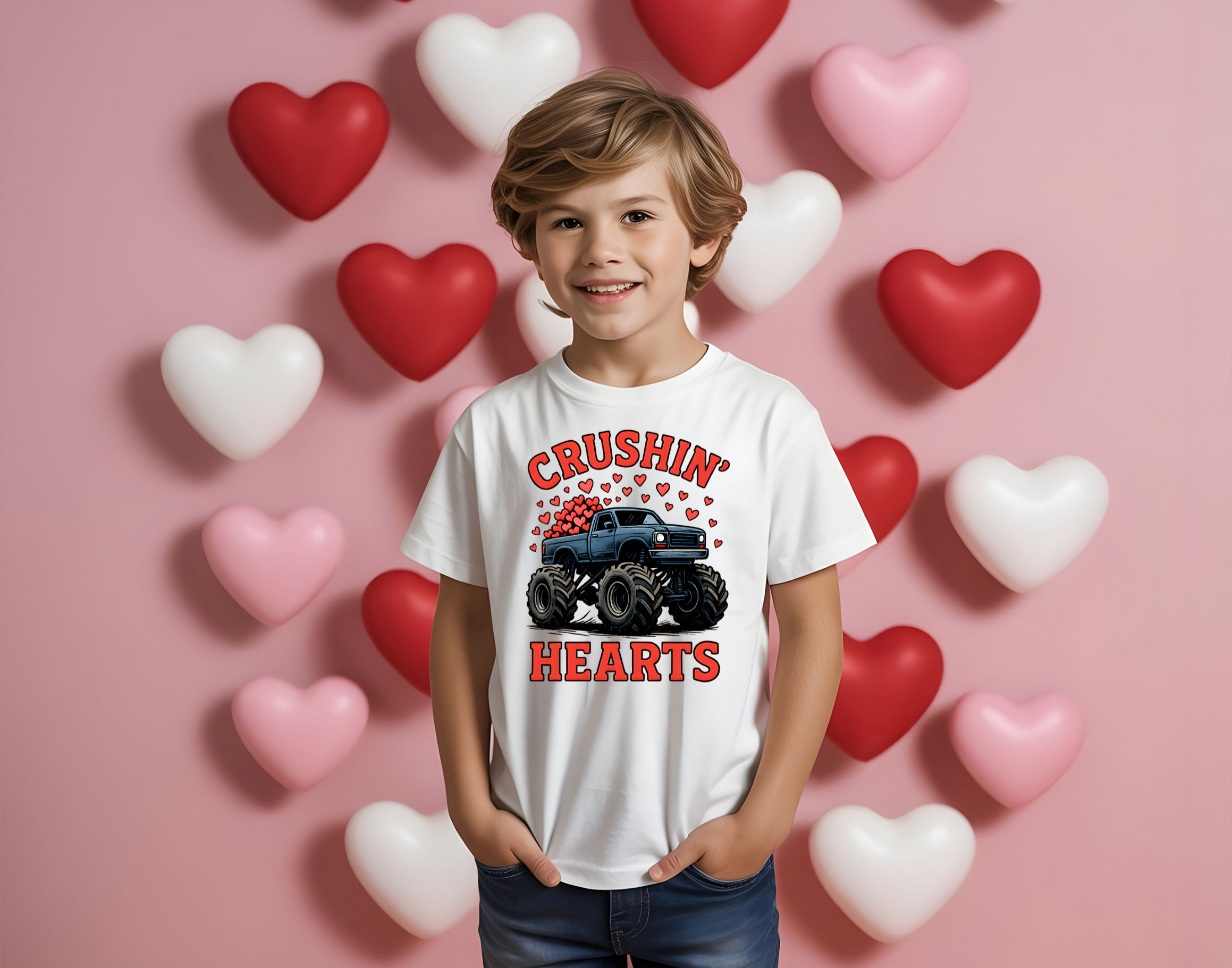 Crushing Hearts Toddler Shirt | Valentine’s Day Monster Truck Tee