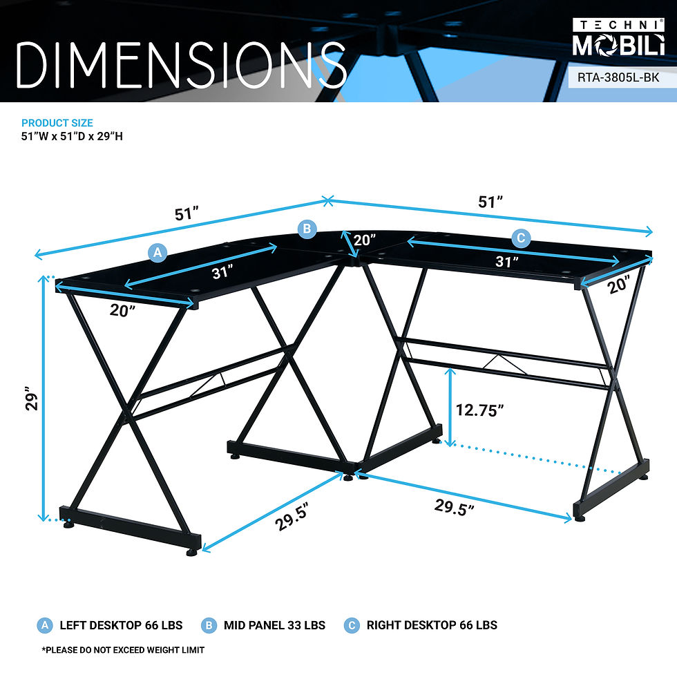 Thumbnail: Techni Mobili L-Shaped Glass Computer Desk, Black