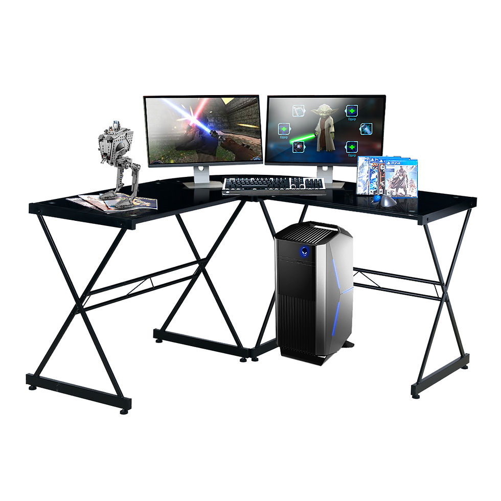 Thumbnail: Techni Mobili L-Shaped Glass Computer Desk, Black