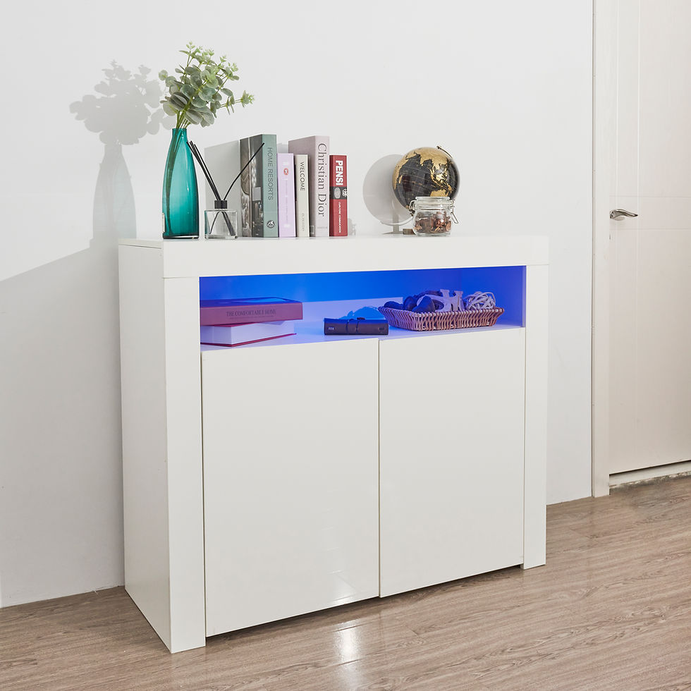 Thumbnail: Living Room Sideboard Storage Cabinet White High Gloss with LED Light, Modern Ki