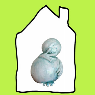 adorable, grappig aandoenlijk porseleinen beeld voor in de kinderkamer, of als kado, zacht blauw, gemaakt door tweekeerleuk, een echte pottekijker