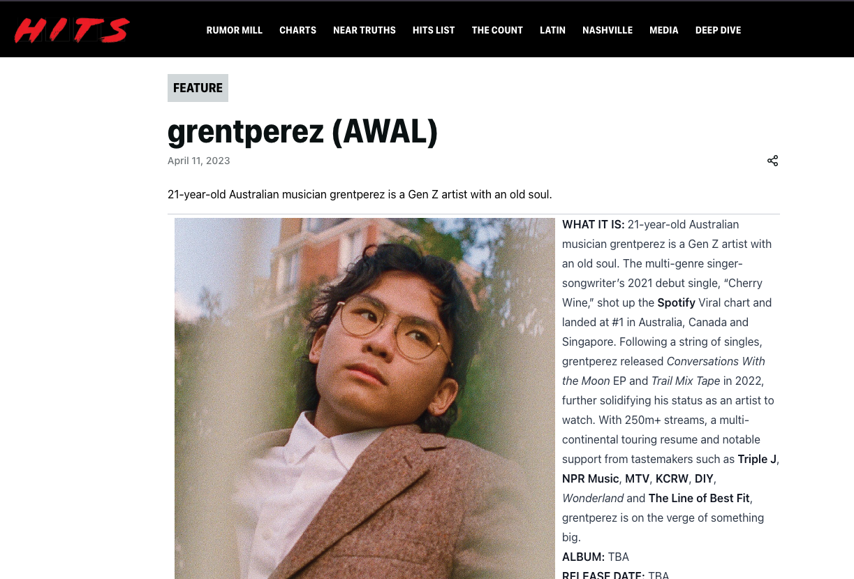 grentperez profiled by HITS as an artist on the verge — Fast Friends