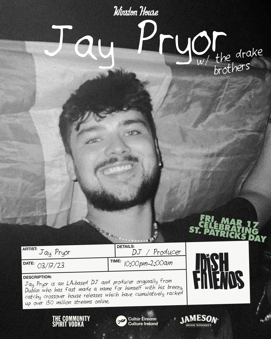 Jay Pryor announces St Patrick's Day show at Winston House, LA — Fast Friends