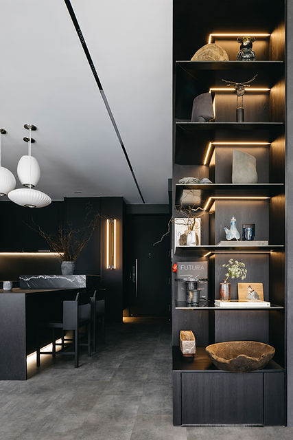 Dark Japanese interior design by Studio Metanoia, showcasing contemporary elements in a Singapore condominium