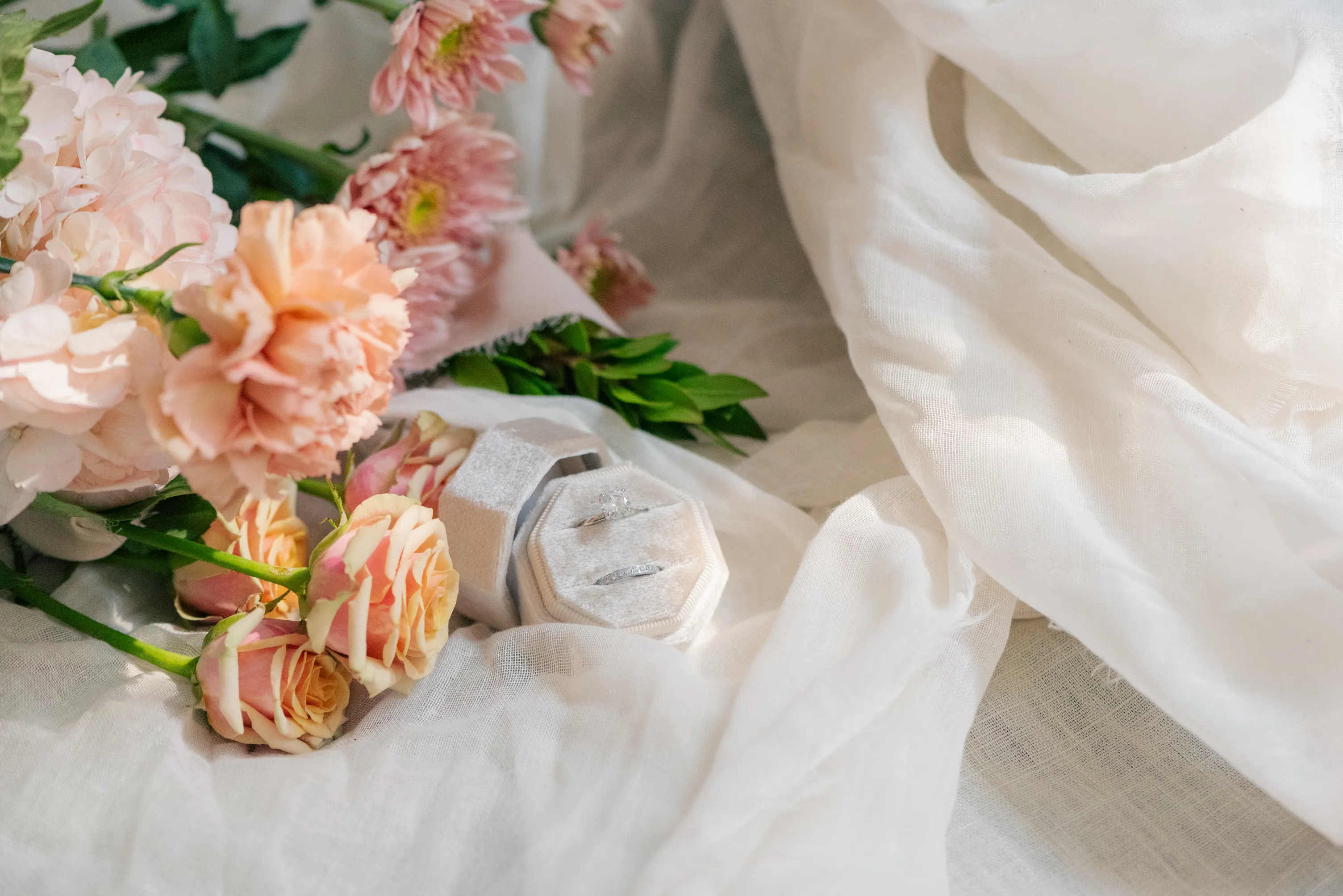 ring in a wedding box with floral bouquet in Vancouver British Columbia