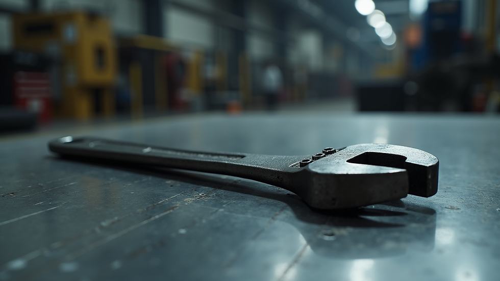 Close-up view of a heavy-duty industrial wrench on a metal surface