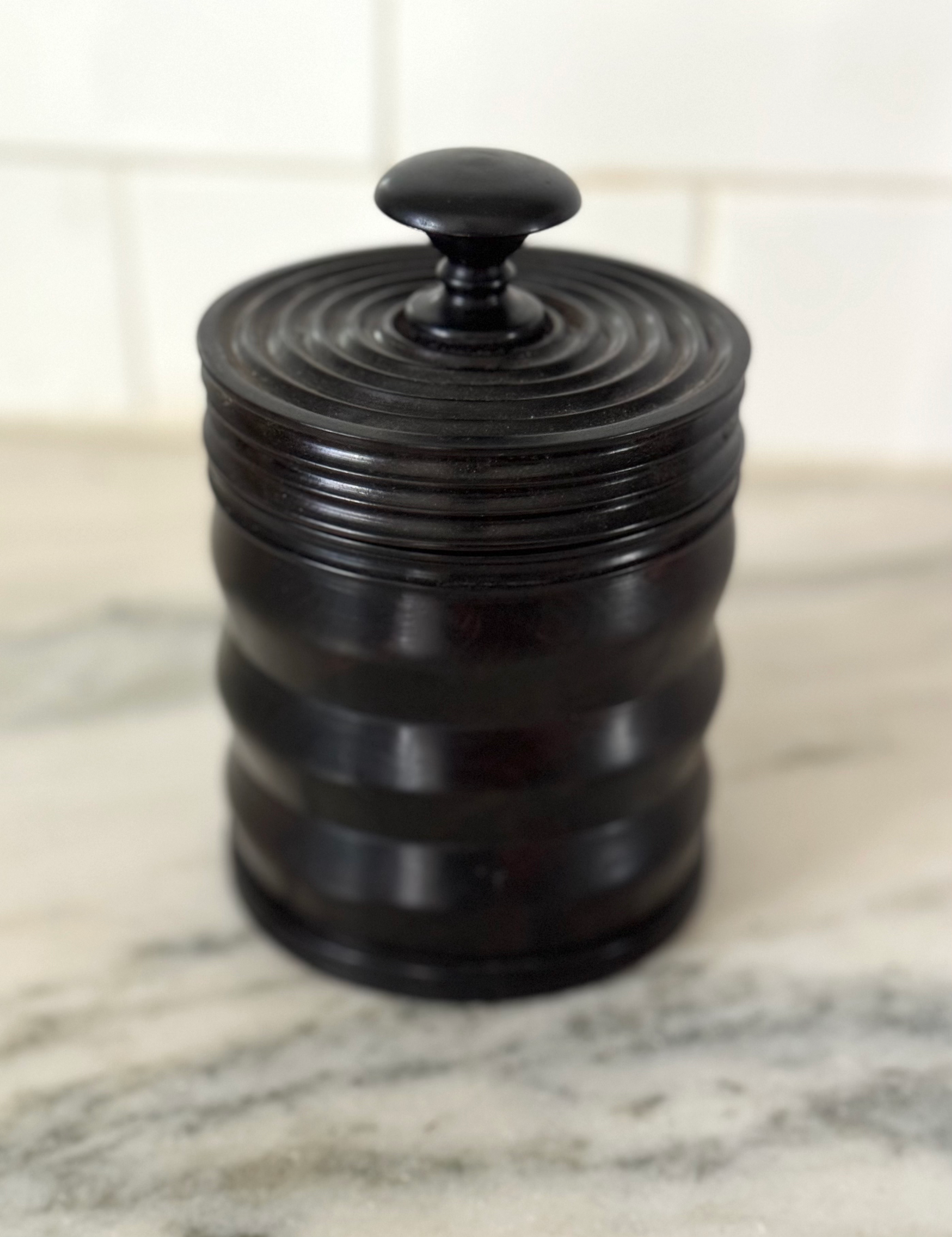 Short Ebonized Carved Wood Box