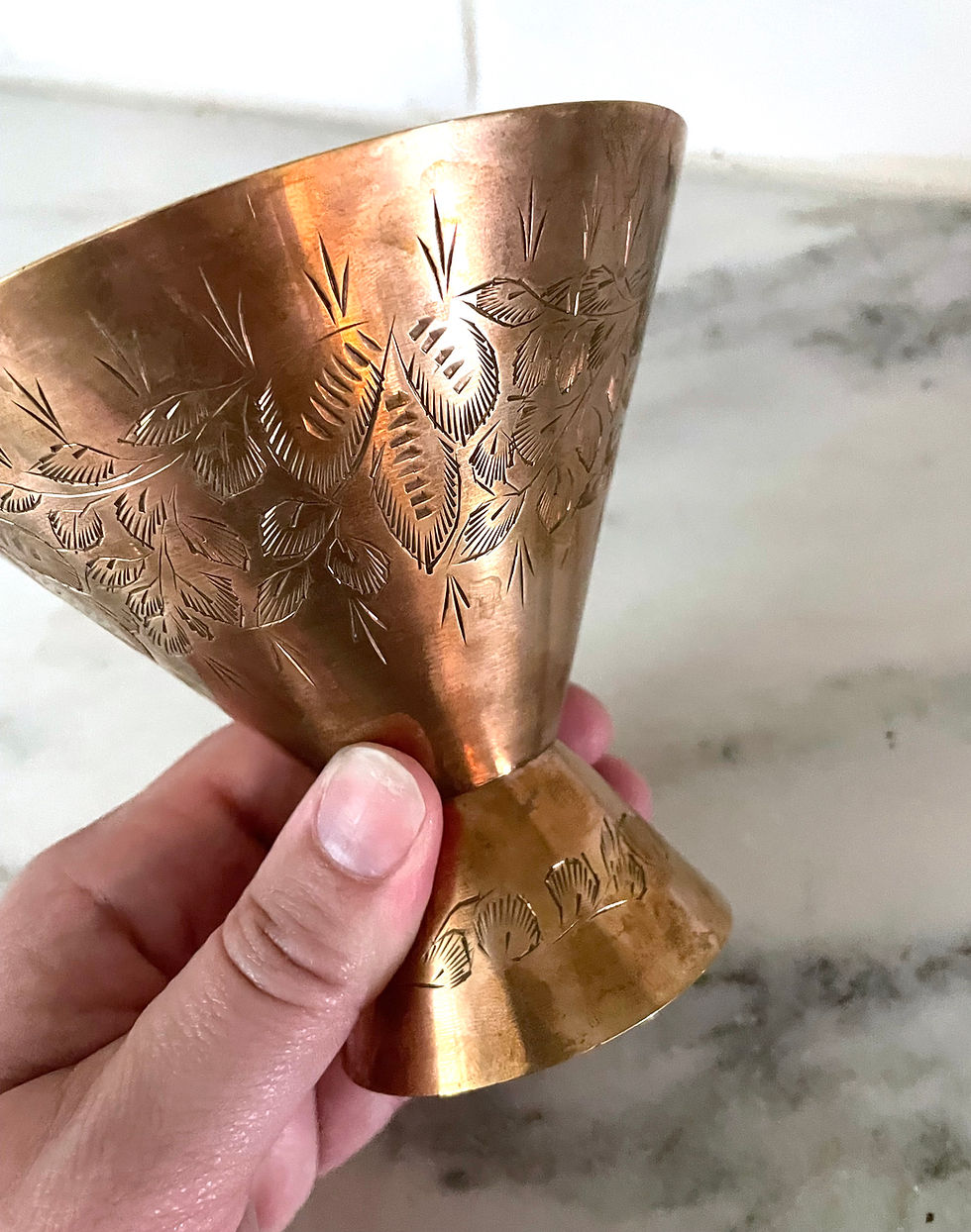 Thumbnail: Etched Brass Cone Shape Vase
