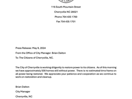 Press Release From City Manager Brian Dalton May 9, 2024